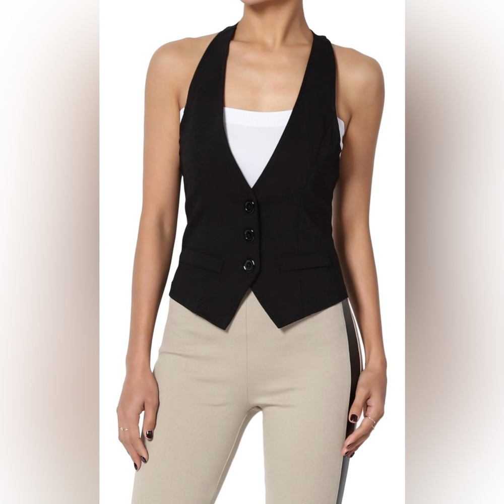 Dressy Casual Versatile Racerback Vest Uniform Tuxedo Suit Waistcoat